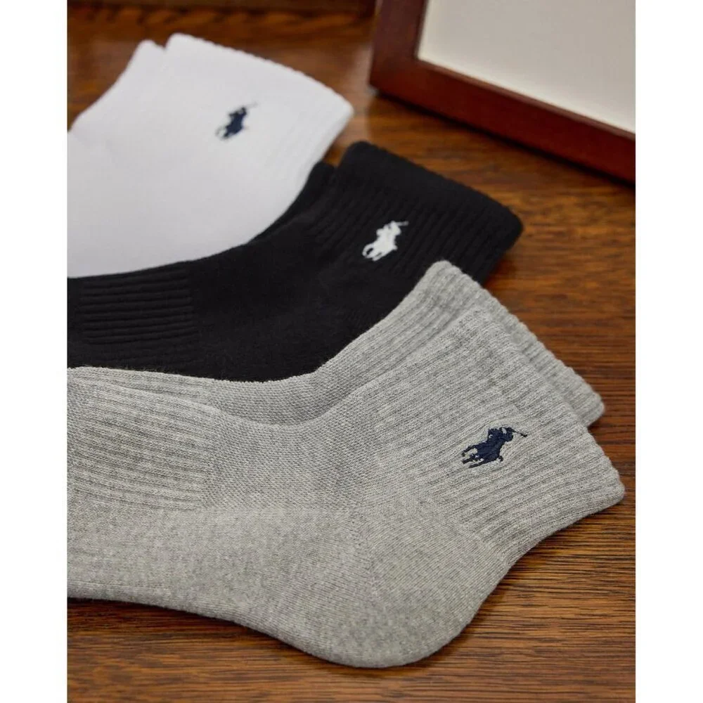 Men's Classic Sport Solid Socks 6 Pair Pack - Cushioned Cotton Comfort, Black, 6